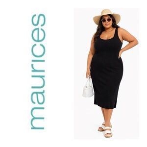 MAURICES Black Ribbed Midi Tank Dress